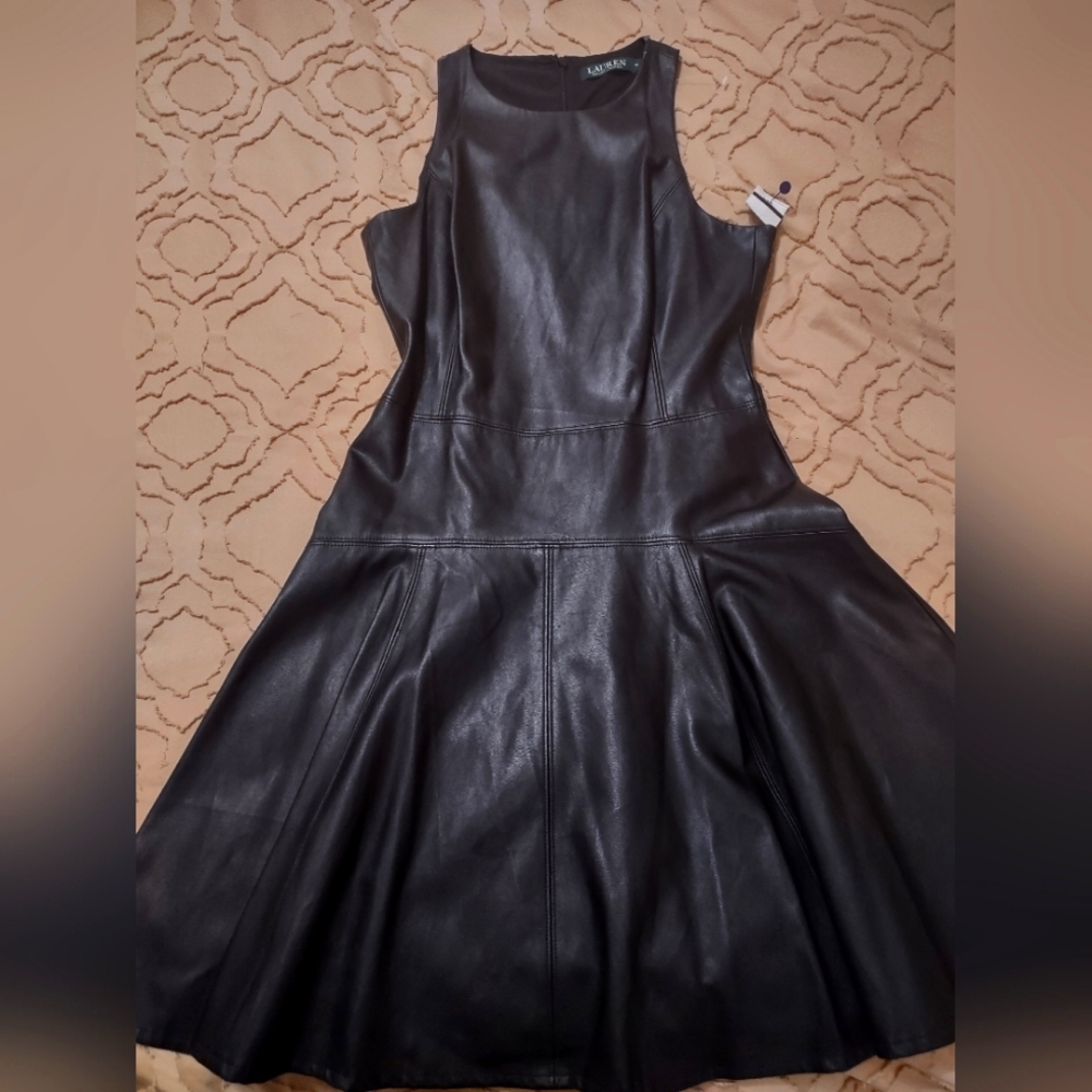 Lauren Ralph Lauren black faux leather sleeveless dress size 10